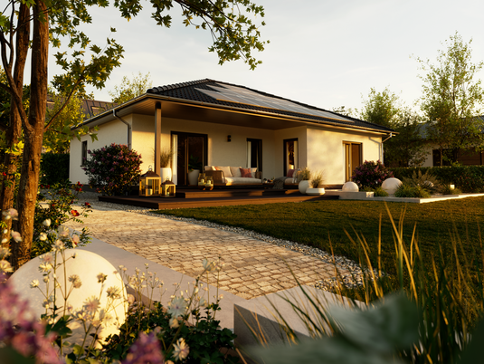 Der Winkelbungalow 108 mit geschütztem Terrassenbereich – ideal für windgeschütztes Wohnen im Grünen